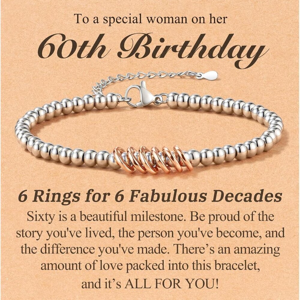 Women s Rose Gold Charm Bracelet 60th Birthday Gift for Her Adjustable